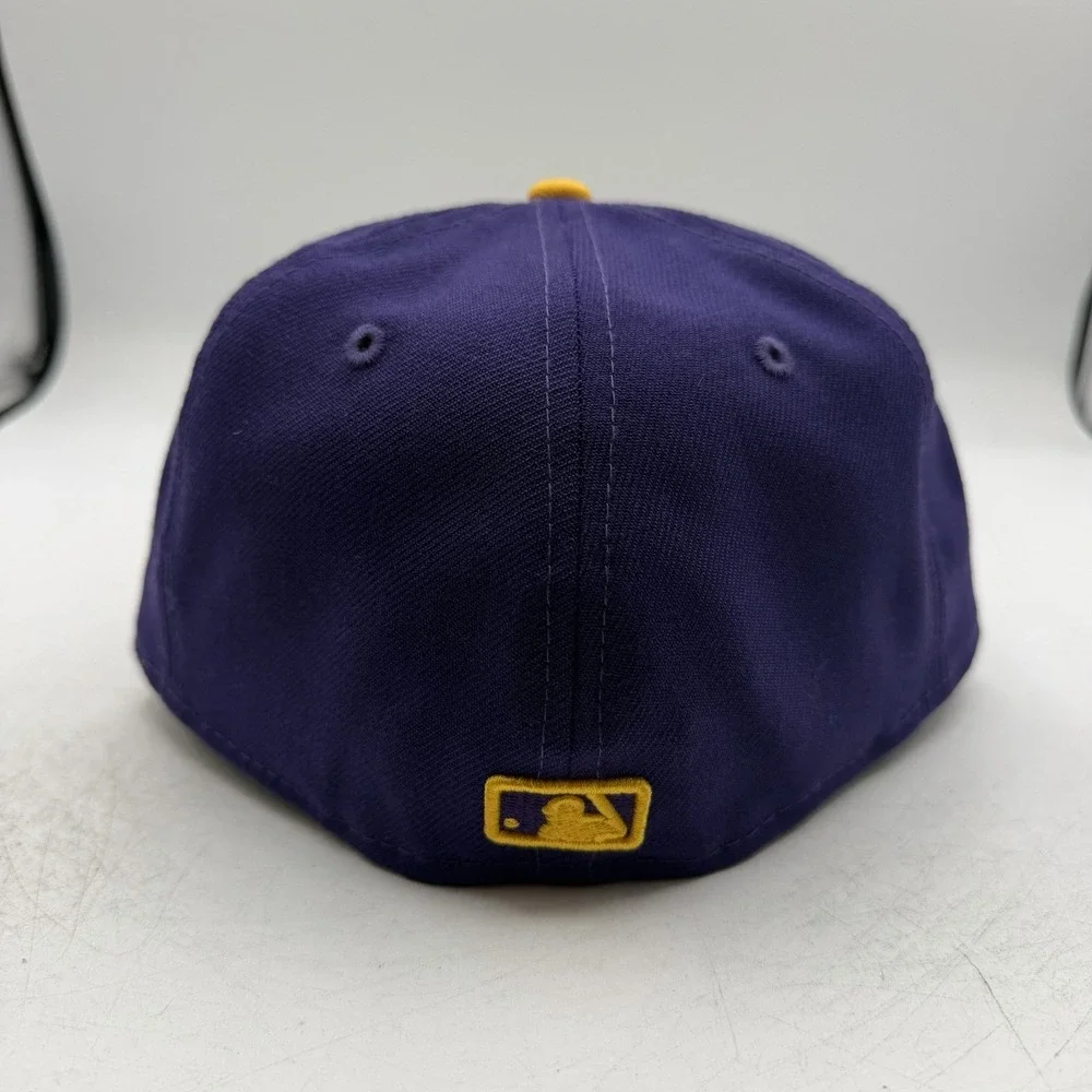 New Era 59Fifty Los Angeles Dodgers Hat Cap Sz 7 1/8 Fitted Purple Gold MLB